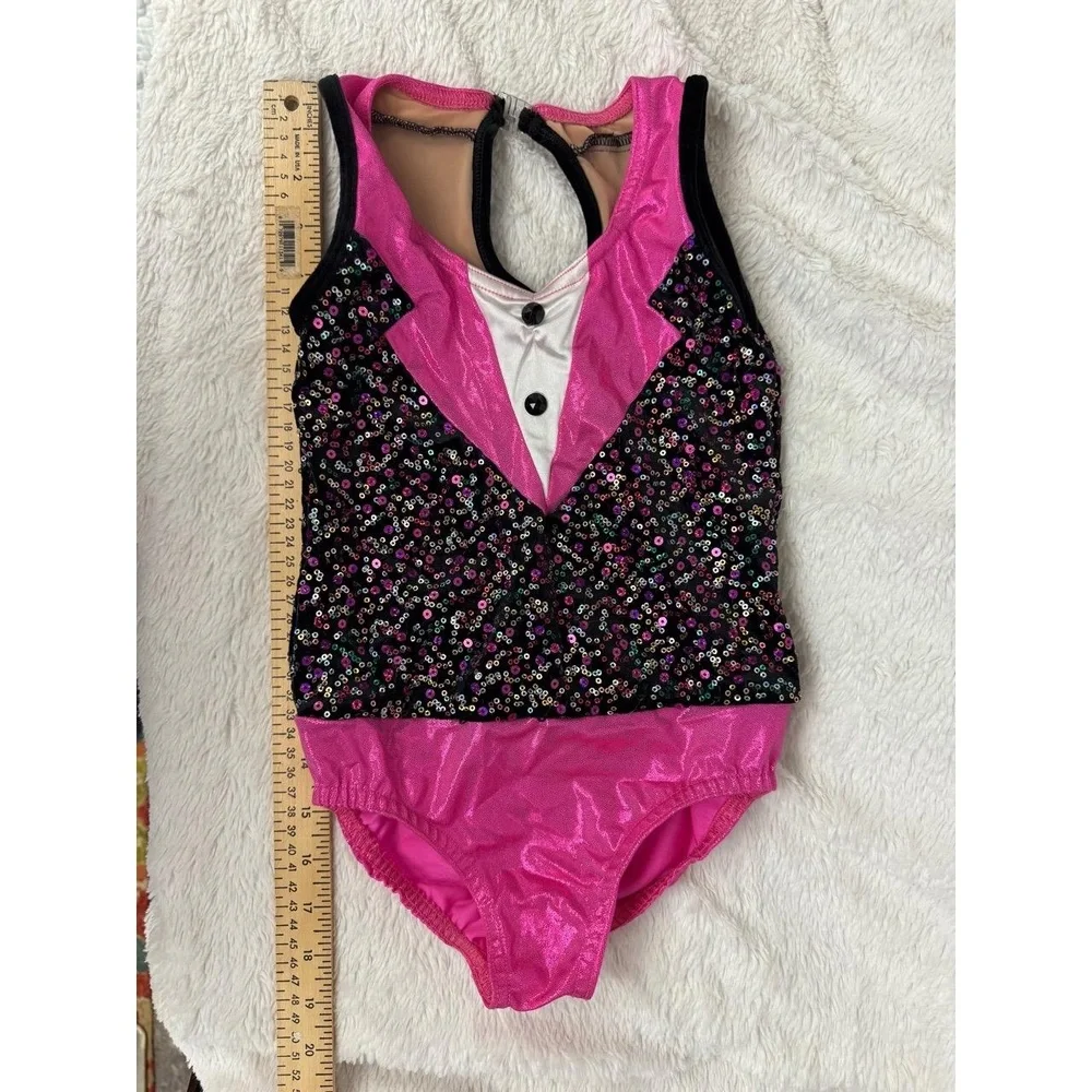 A Wish Come True 20371 Sequin Pink Black Tuxedo‎ Leotard SC